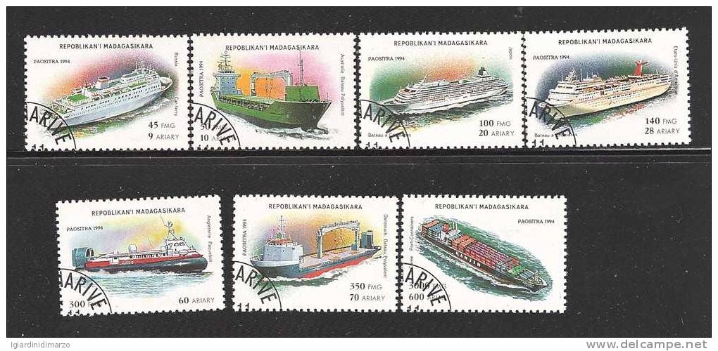 REPOBLIKAN'I MADAGASIKARA - 1994 - 7 Valori OBLITERATI Dedicati Alle NAVI Contemporanee - In Buone Condizioni. - Maritime