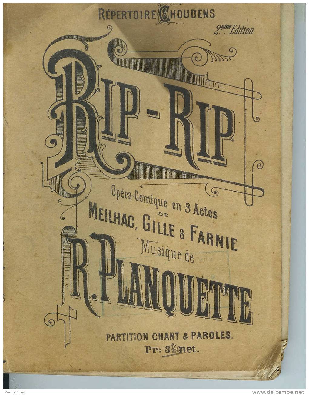 RIP-RIP, Opéra Comique MEILHAC, GILLE , FARNIE, Chant Et Paroles, 190 Pages - Opéra