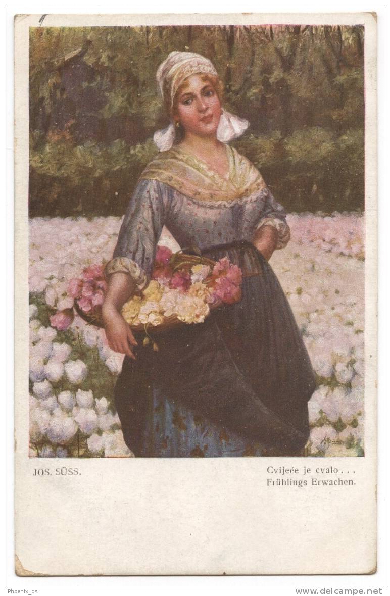 JOSEF SUESS - Girl And Flowers, 1919. - Suess, Josef