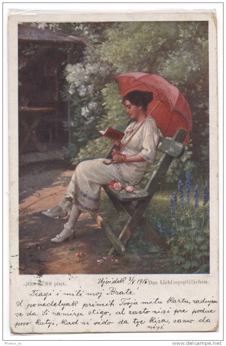 JOSEF SUESS - Girl On Bench, 1916. - Suess, Josef