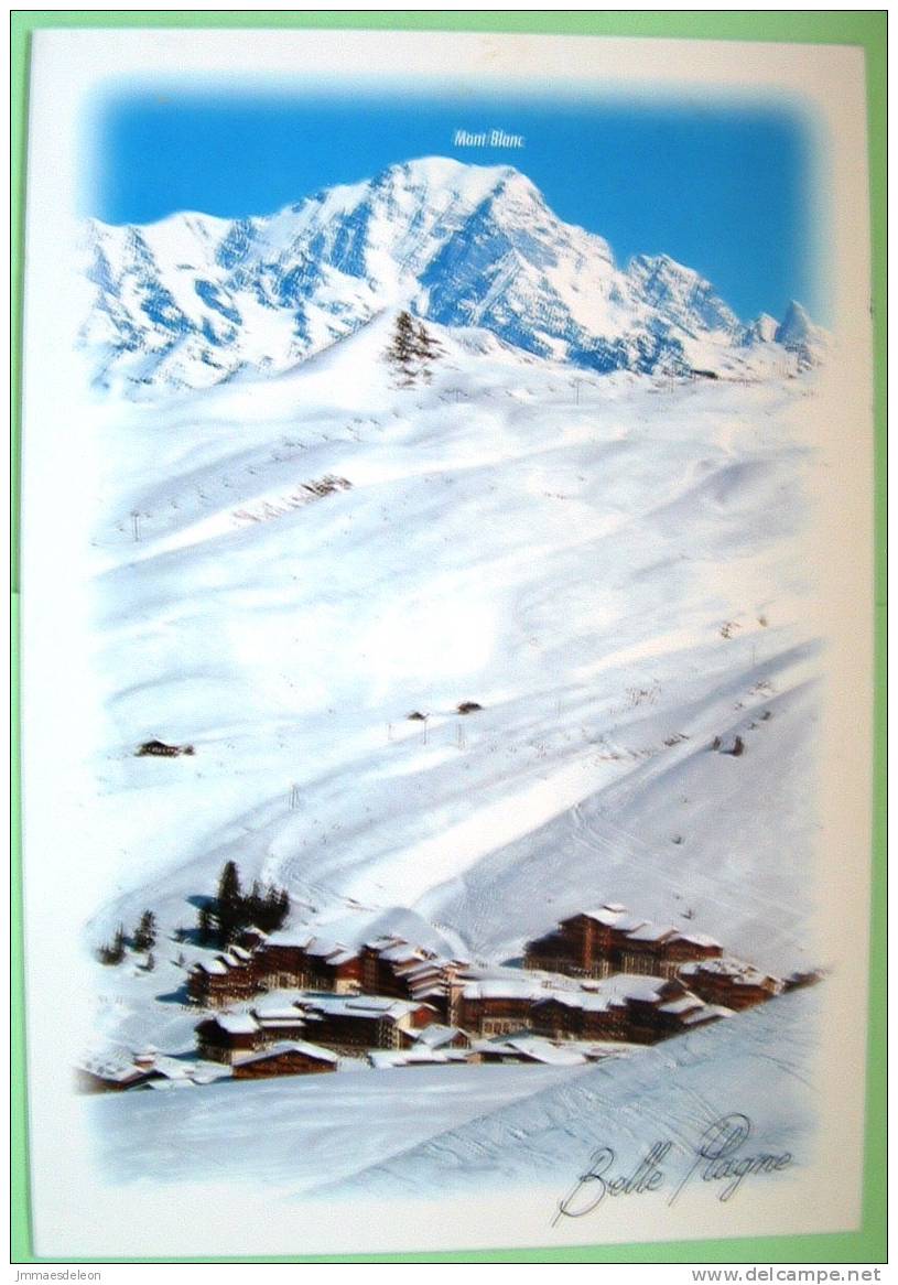 France 2001 Illustrated Postcard Sent To Belgium - La Plagne Savoie Tourism Snow Mont Blanc New Year Stamp - Storia Postale