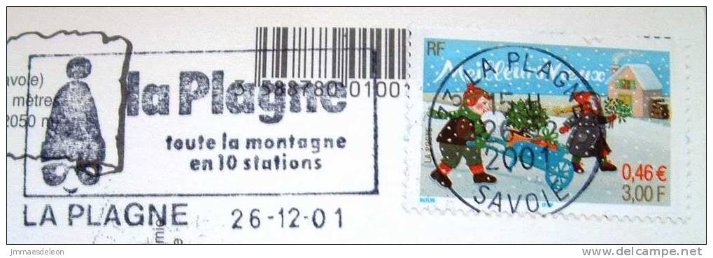 France 2001 Illustrated Postcard Sent To Belgium - La Plagne Savoie Tourism Snow Mont Blanc New Year Stamp - Storia Postale