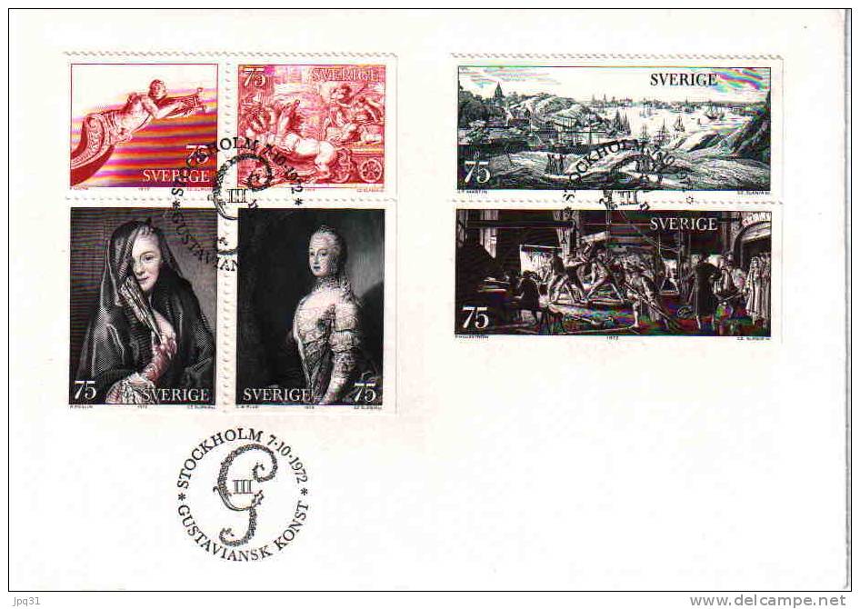 Enveloppe 1er Jour Suède No 749/54 - Stockholm 7/10/1972 - Arts Suédois Au XVIIIe Siècle - FDC