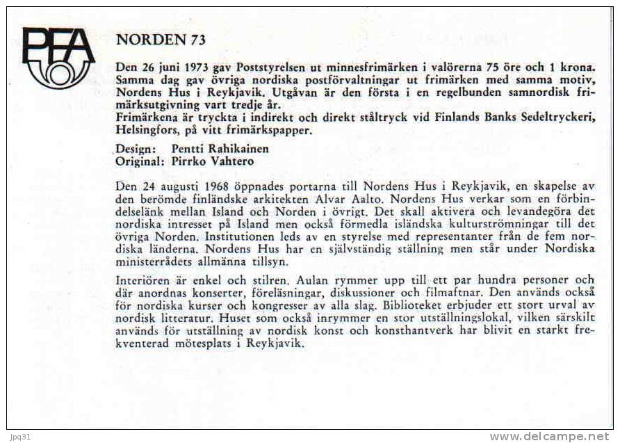 Enveloppe 1er Jour Suède No 787/88 - Stockholm 26/6/1973 - Norden - Maison Du Nord à Reykjavik - FDC