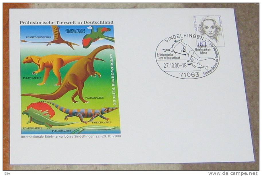 Germany,prehistoric Animals,cancell And Postal Stationery(entier Postal,Ganzsache)-private (?)2000. - Prehistorics