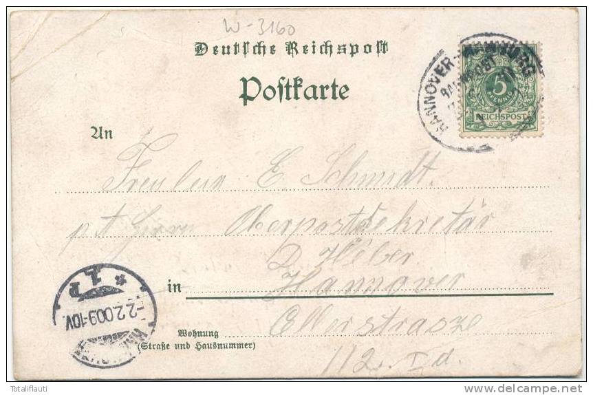 Lehrte Schwarz Weiß Litho Bahnpost 1.2.1900 Gelaufen Bahnhof Mit Dampflok Schule Krieger Denkmal Luther Kirche - Lehrte