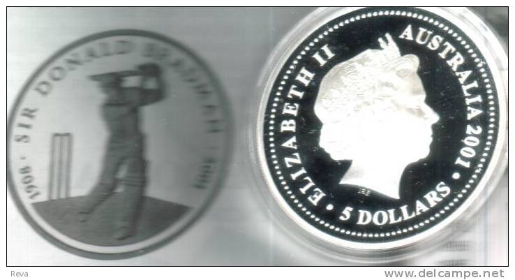 AUSTRALIA  $5 DOLLARS BRADMAN CRICKET SPORT  FRONT QEII HEAD BACK  2001  AG SILVER PROOF READ DESCRIPTION CAREFULLY !! - Other & Unclassified