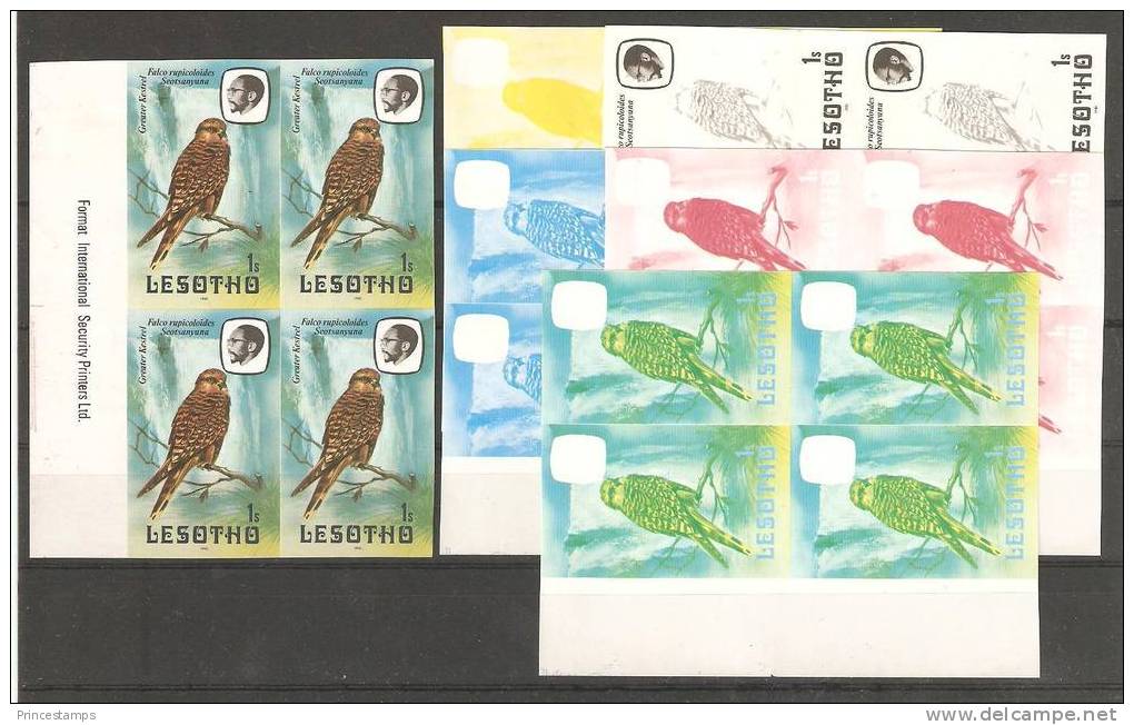 Lesotho. Birds (1981) Imperf. 4-Block + Color Proofs / Yv. 442 - Autres & Non Classés