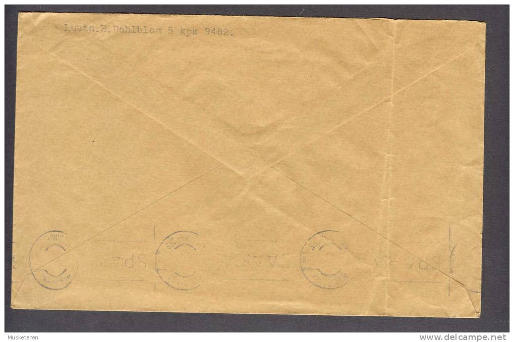 Finland Field Post Feldpost Cover 1943 Kenttäpostia Line Cancel Liutenant Dahlblom 5 Kpk 9482 To Helsinki - Militärmarken