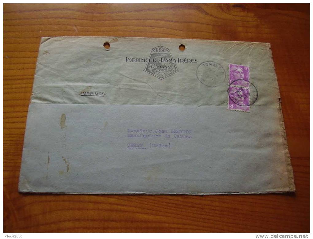 1950 :  Enveloppe Au Tarif Imprimé De L´imprimerie Rama Frères à Romans Dans La Drôme - Drukkerij & Papieren