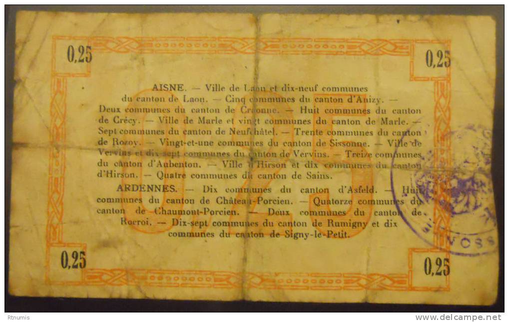 Aisne - Ardennes 25 Centimes Pirot 02-1300 TB - Notgeld