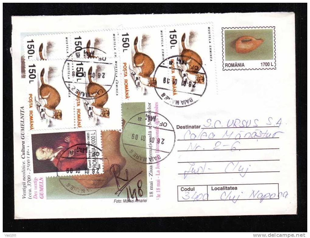 Romania 1990 INFLATION 7 Stamps On Registred Cover Stationery,animals!!! - Lettres & Documents