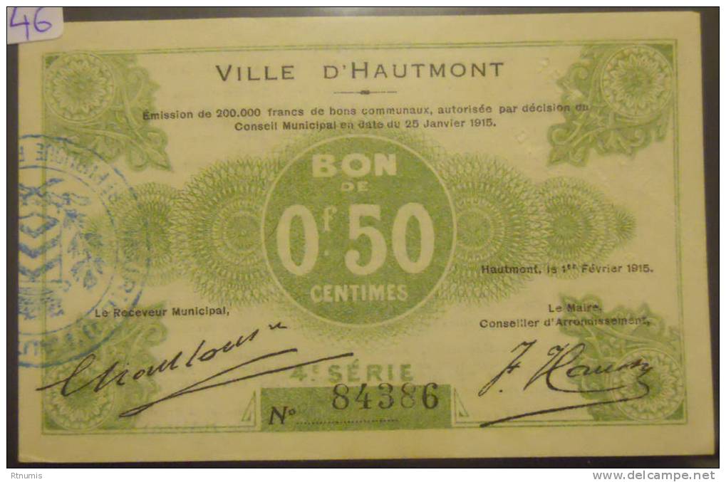 Hautmont 59 50 Centimes Pirot 59-1296 SUP R1 - Notgeld