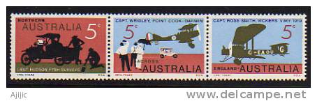 Liaison Aérienne Australie-Angleterre Bande De 3 Se-tenant Neufs ** 1969.  Yv.# 394/96.  Cote 6.00 € - Mint Stamps