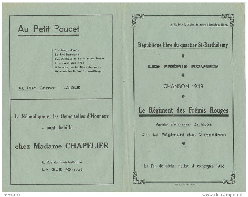 Chanson De 1948, Le Régiment Des Frémis Rouges, Par A. DELANGE, Air Régiment Des Mandolines - Partitions Musicales Anciennes