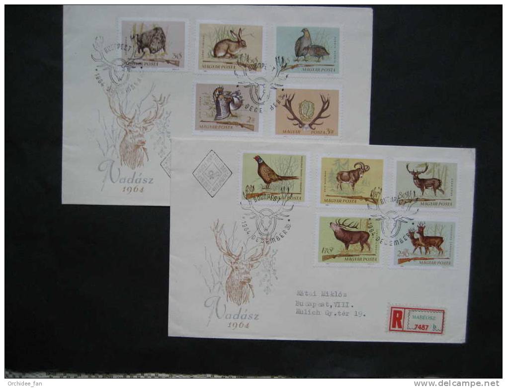 Ungarn 1964, Jagd Mi 2079A-2088A FDC`s - Animalez De Caza