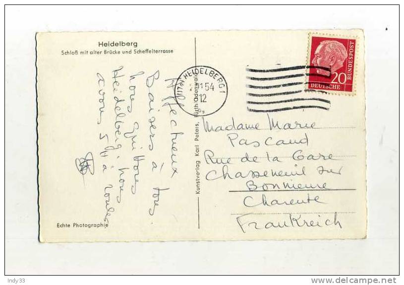 - ALLEMAGNE RFA 1948/54  . AFFRANCHISSEMENT SIMPLE SUR CP DE 1954  POUR LA FRANCE - Covers & Documents