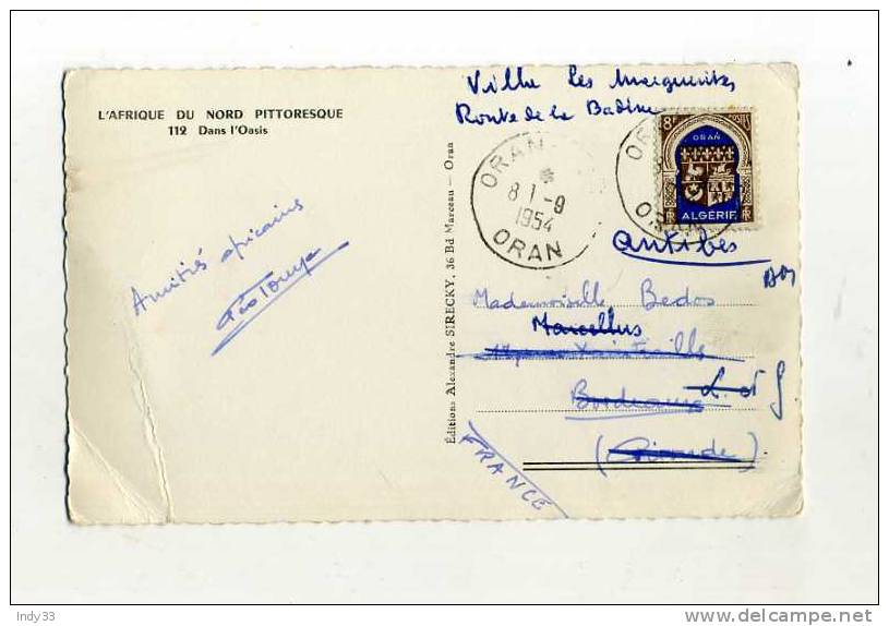 - FRANCE ALGERIE 1950/62 . AFFRANCHISSEMENT SIMPLE SUR CP DE 1954 POUR LA METROPOLE - Lettres & Documents
