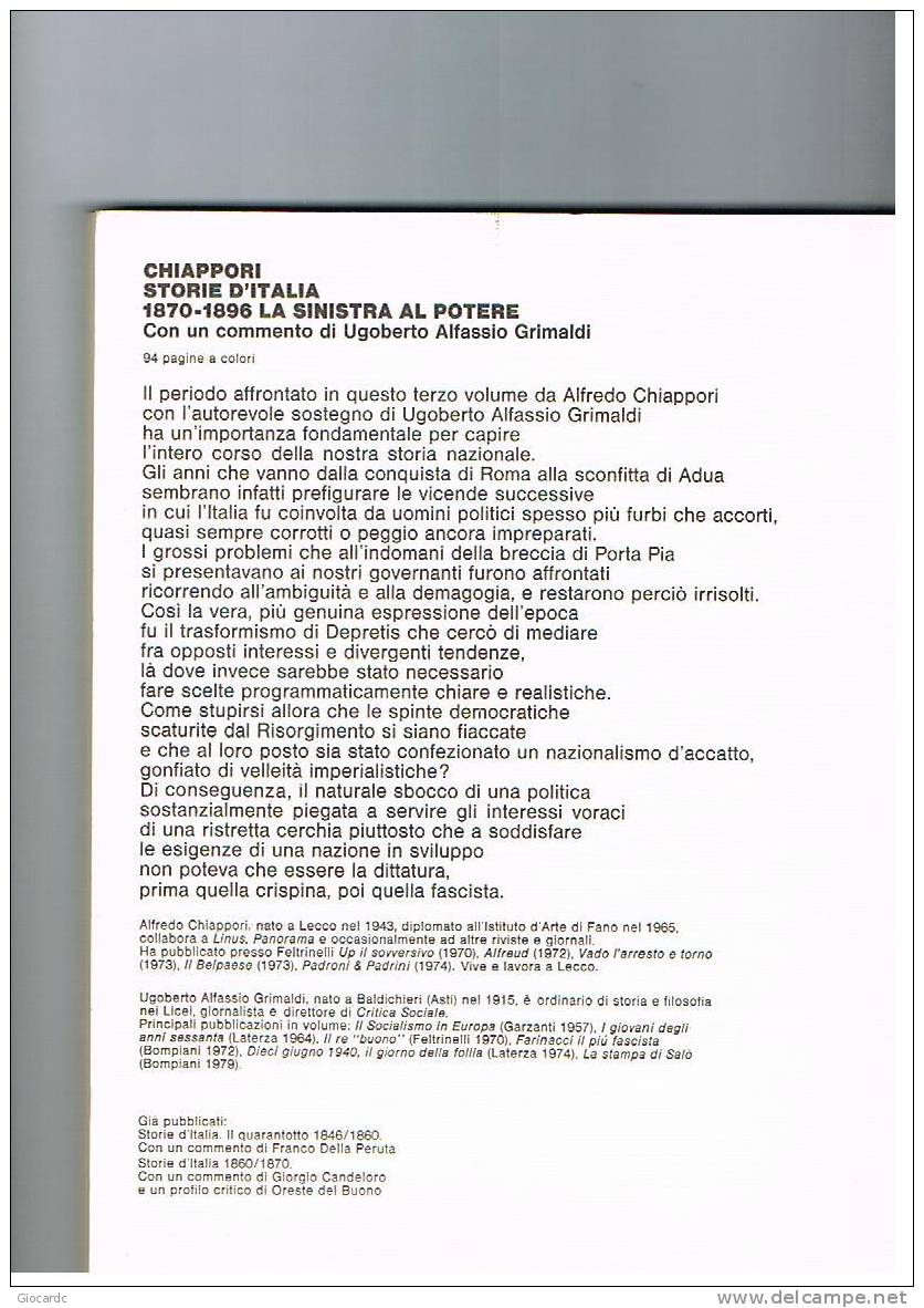 CHIAPPORI - STORIE D'ITALIA (1870-1896 LA SINISTRA AL POTERE) - FELTRINELLI EDITORE - Umoristici