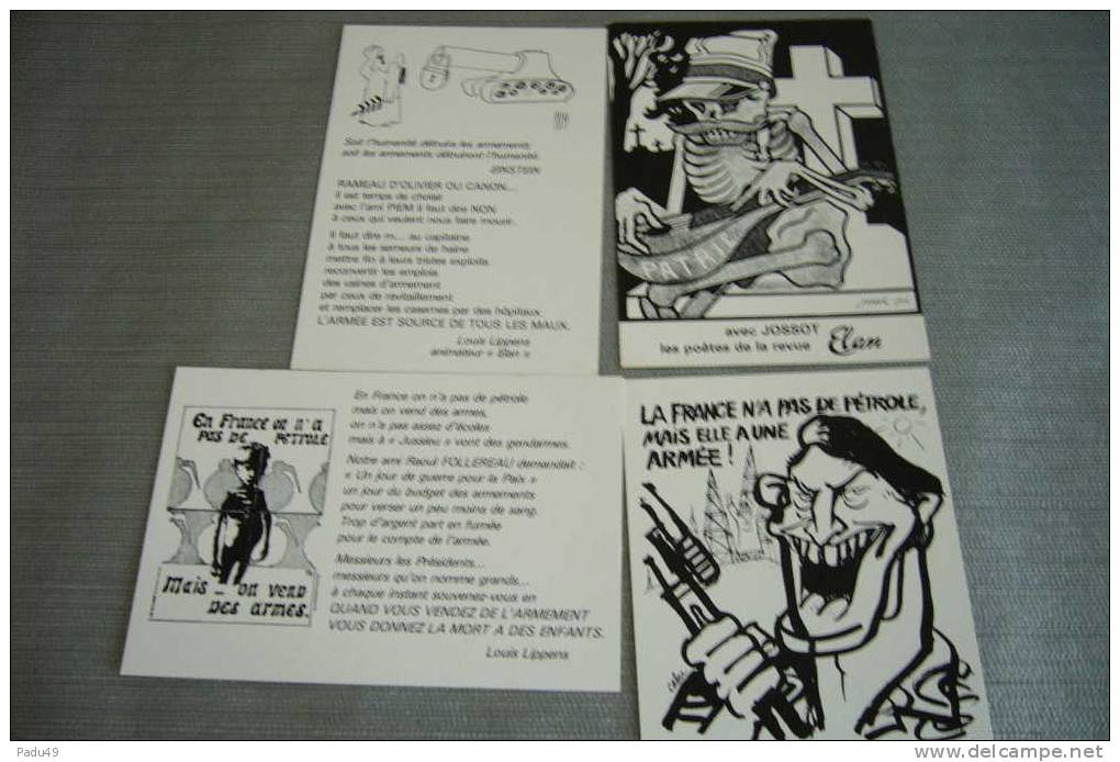 Serie De 4 Cartes Postale Elan Cartopaix Ill PIEM, CABU (noir)tir 600ex - Cabu