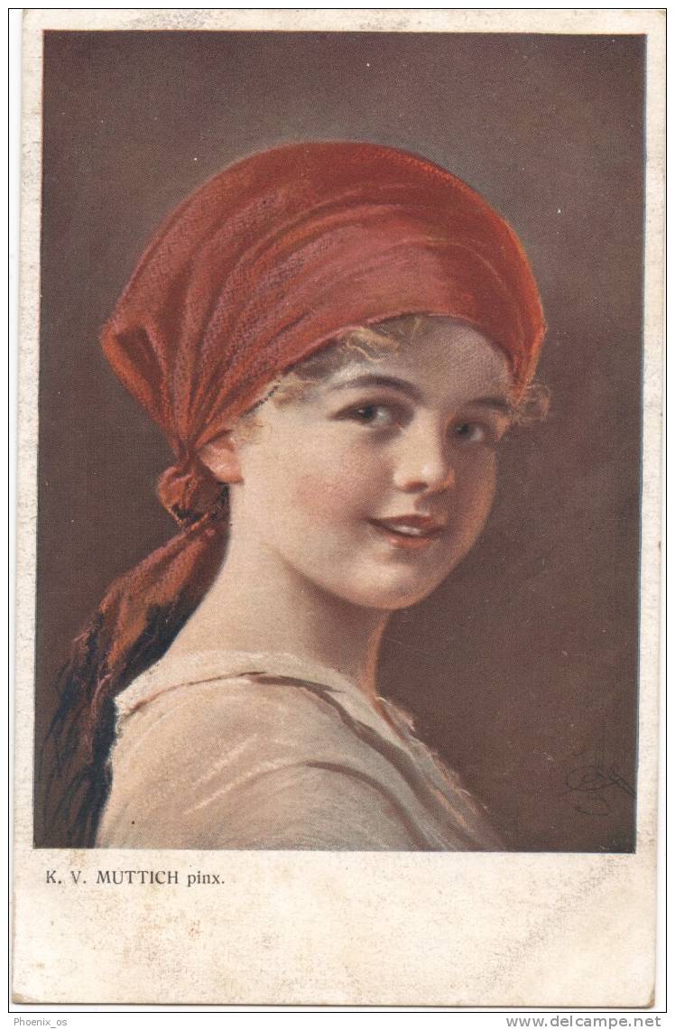 C.V.MUTTICH - Portrait Of Girl, 1913. - Muttich, C.V.