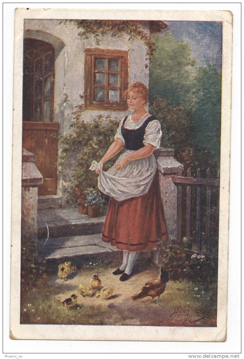 KRAENZLE - Girl, Chickens & Chicken, 1920. - Kränzle