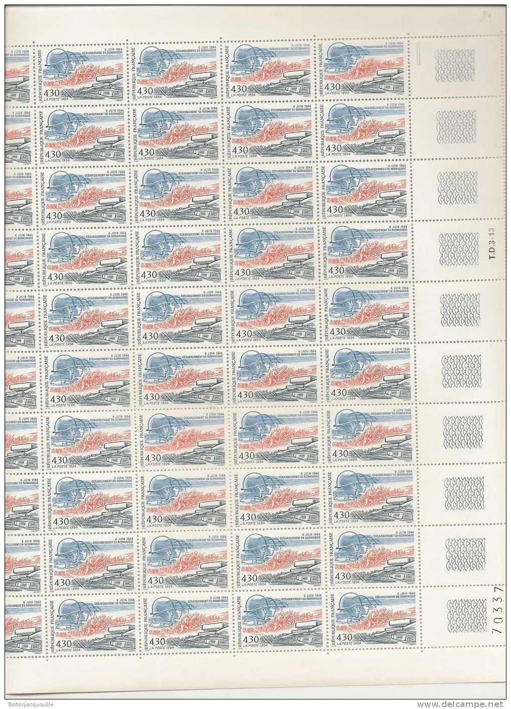 LE DEBARQUEMENT EN NORMANDIE  6 JUIN 44    + FEUILLE DE 50 TIMBRES A 4,30 FRANCS - Full Sheets