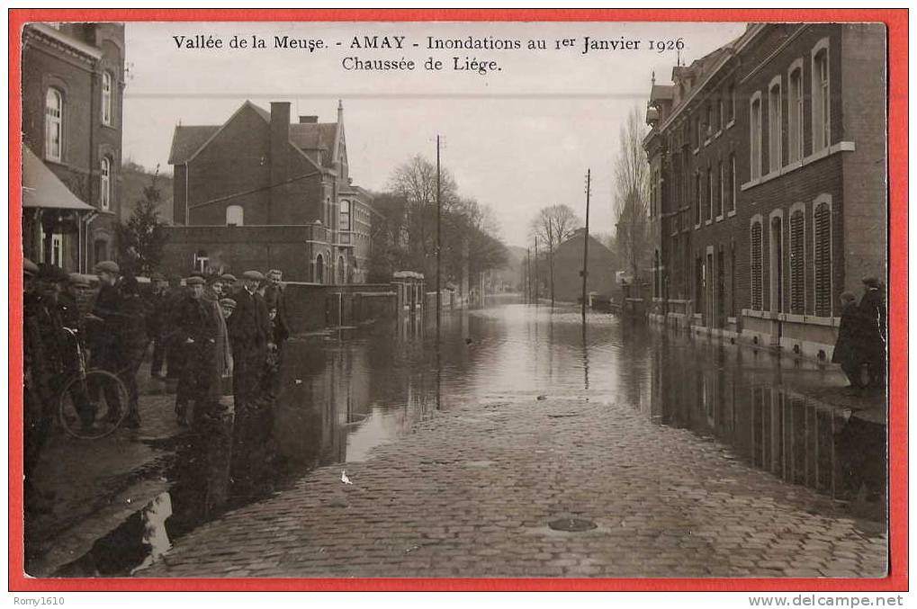 Amay - Chaussée De Liège.  Photo-carte Très Animée - Inondations Du 1er Janvier 1926. - Amay