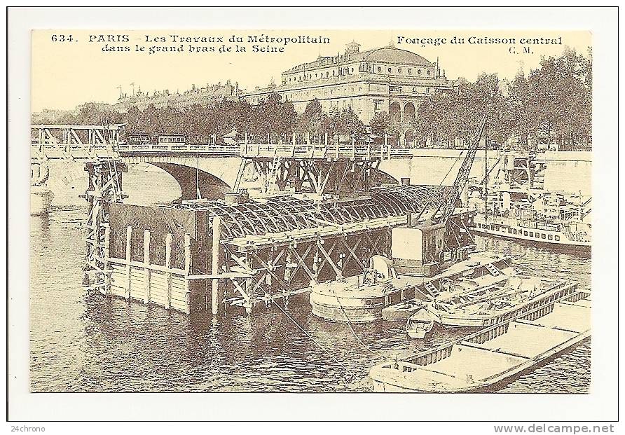 REPRODUCTION: Paris, Les Travaux Du Metropolitain Dans Le Grand Bras De La Seine, Fonçage Du Caisson Central (10-189) - Metro