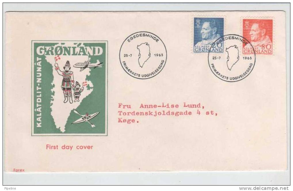 Greenland FDC 25-7-1963 King Frederik IX Complete With Cachet Sent To Denmark - Other & Unclassified