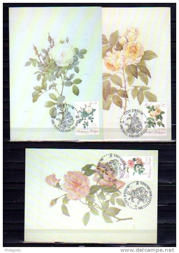 Belgique 1990, Les Roses De Redouté, Fleurs, 3 Cartes Maximum - Rosen