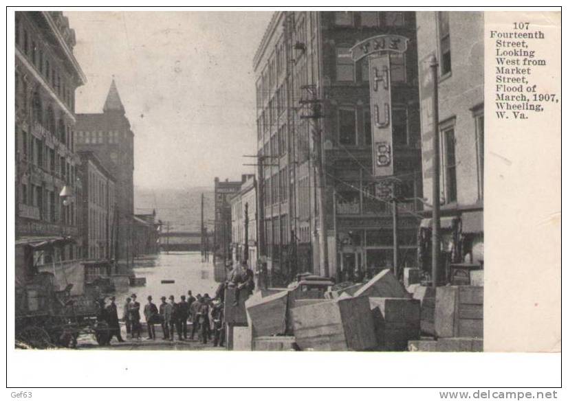 Fourteenth Street, Looking West From Market Street, Flood Of March 1907 - Wheeling, West Virginia - Inondations