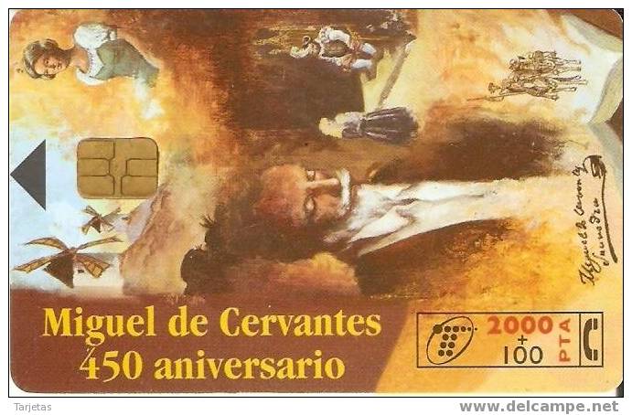 CP-101 TARJETA CERVANTES 450º ANIVERSARIO TIRADA 600000  (QUIJOTE) - Commemorative Advertisment