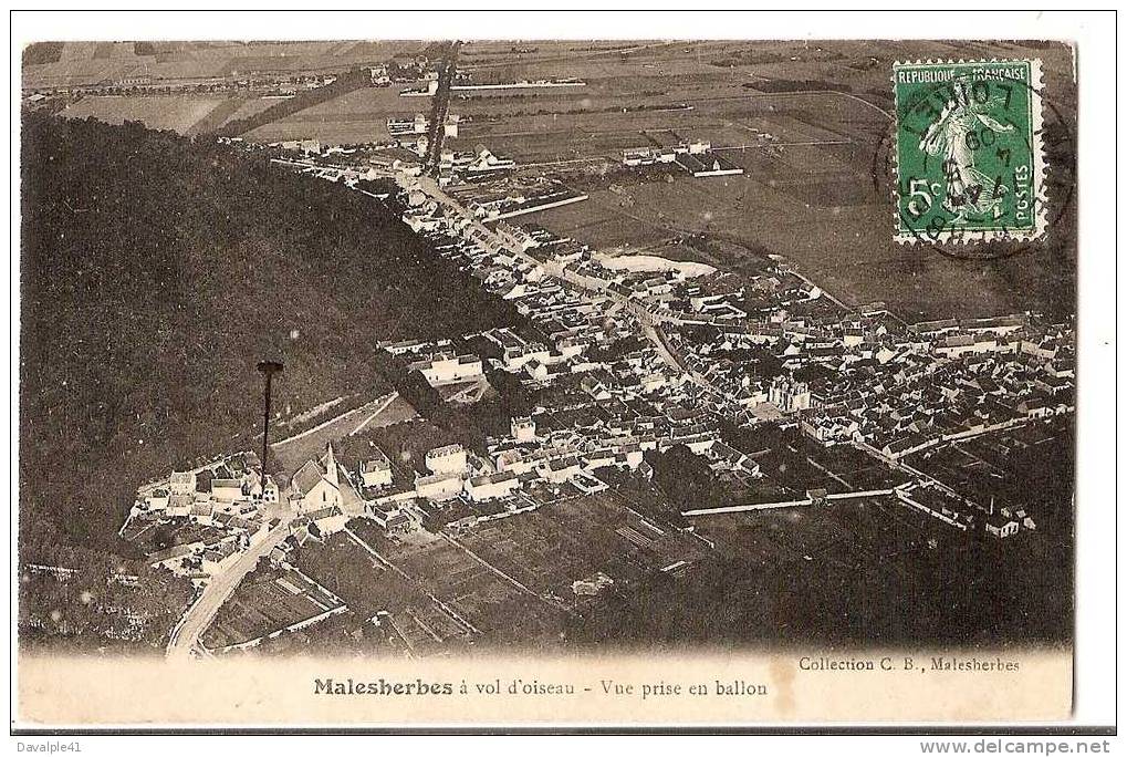 45  MALESHERBES à  VOL D'OISEAU    VUE  PRISE  EN   BALLON 1909 - Malesherbes