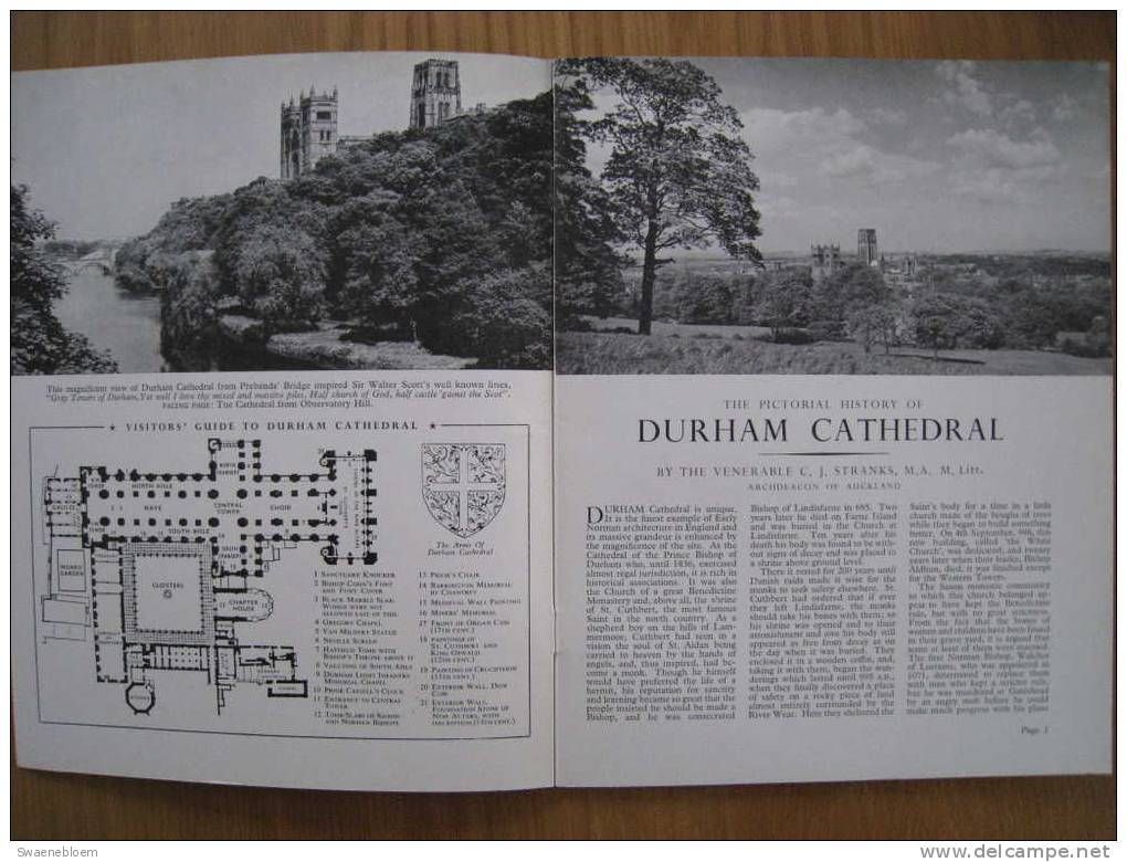 GB.- Book - The Pictorial History Of Durham Cathedral - By The Venerable C.J. Stranks M.A.  M. Litt. 3 Scans - Architectuur / Design