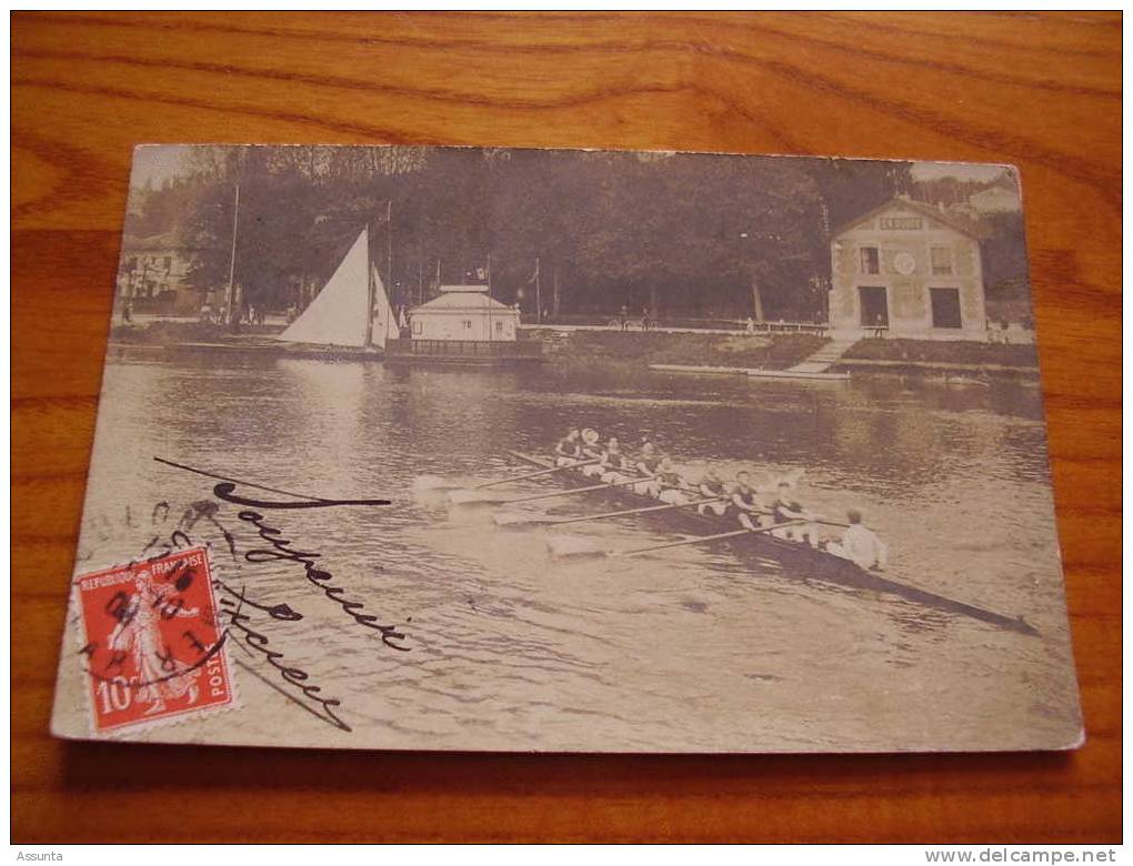 1908 Carte Photo Lucien Vasse Fait De L´aviron à Joinville Devant Le Garage De La Sté Nautique En Douce - Rowing