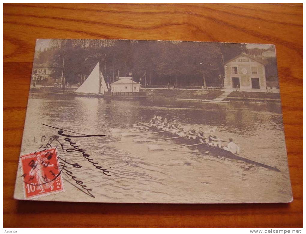 1908 Carte Photo Lucien Vasse Fait De L´aviron à Joinville Devant Le Garage De La Sté Nautique En Douce - Aviron