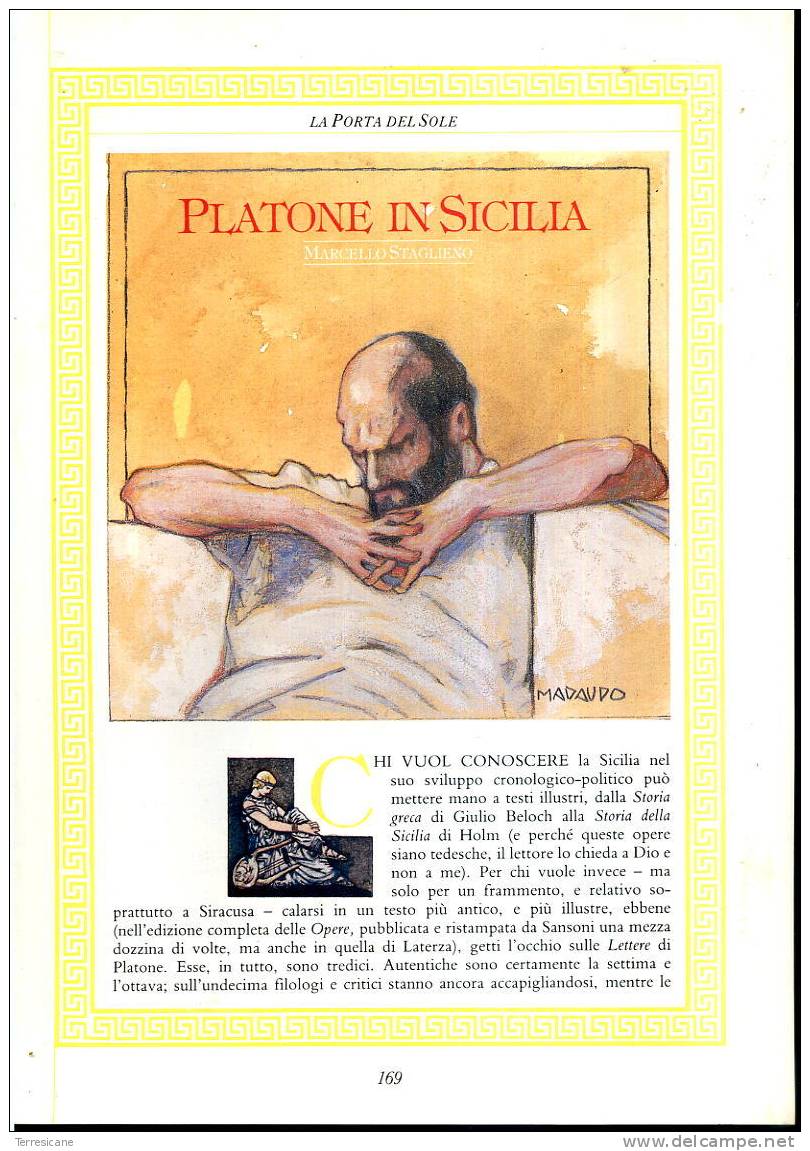 LA  PORTA DEL SOLE VOL.II PUBBLICAZIONE A FASCICOLI PLATONE IN SICILIA DI MARCELLO STAGLIENO PAG.169-188 - Tales & Short Stories