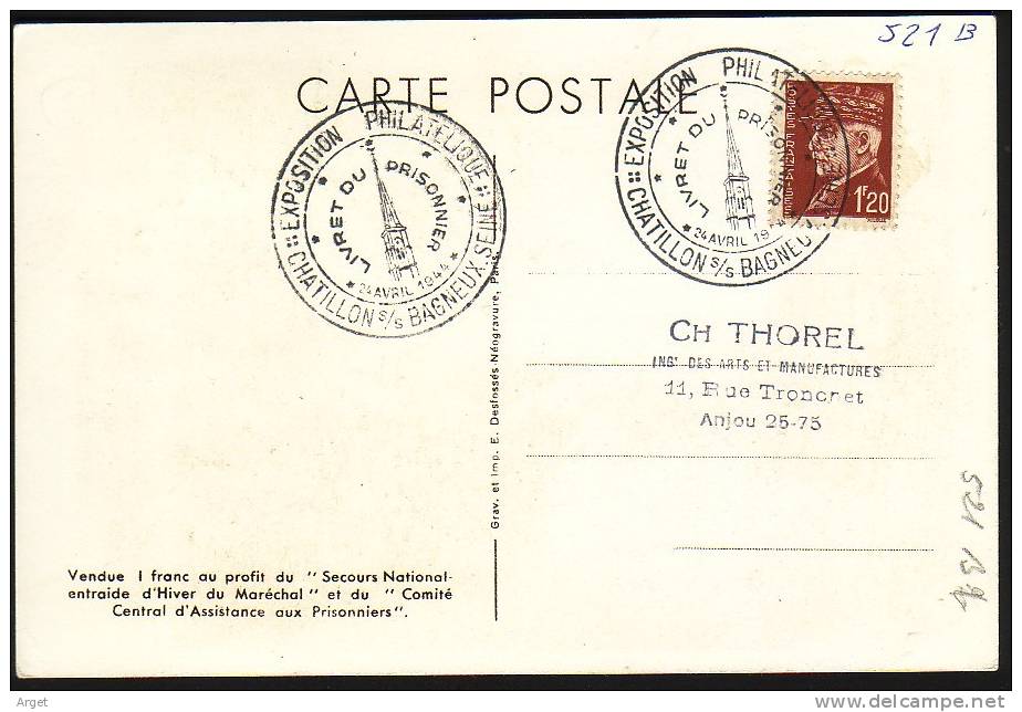 Carte-Maximum France N°Yvert 521B (Pétain) Obl Chatillon S/s Bagneux Exp Phil Prisonniers 24.4.44 - 1940-1949