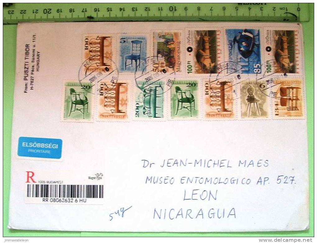Hungary 2006 Registered Cover To Nicaragua - Furnitures Chairs Helicopter House Car - Lettres & Documents