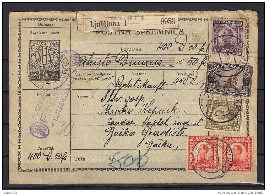 Yugoslavia 1923.Postal Money Order From Ljubljana (Slovenia) To Backo Gradiste (Vojvodina),Postal Document - Lettres & Documents