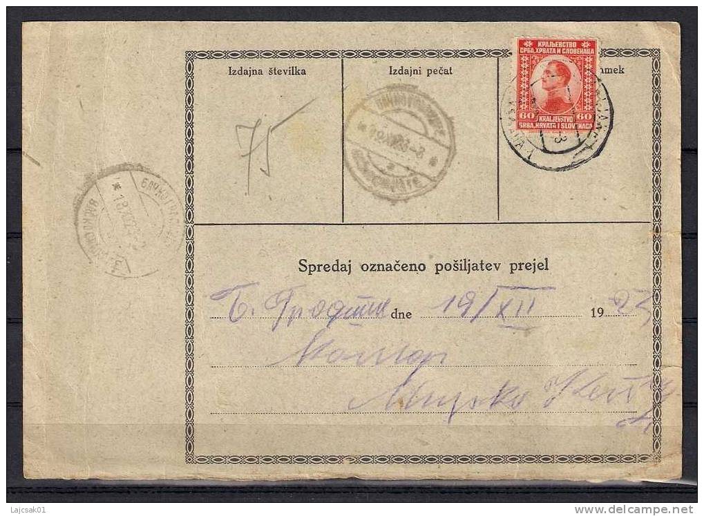 Yugoslavia 1923.Postal Money Order From Ljubljana (Slovenia) To Backo Gradiste (Vojvodina),Postal Document - Cartas & Documentos