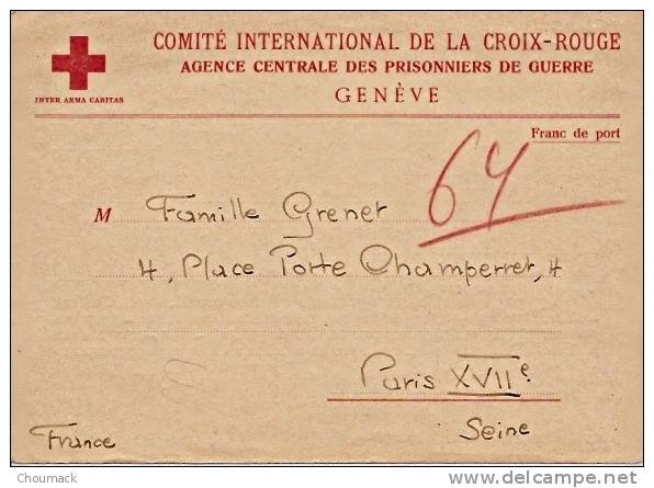 14 Juillet 1940 CARTE COMITE INTERNATIONAL DE LA CROIX ROUGE GENEVE Informations Sur Un Prisonnier De Guerre - Croix Rouge