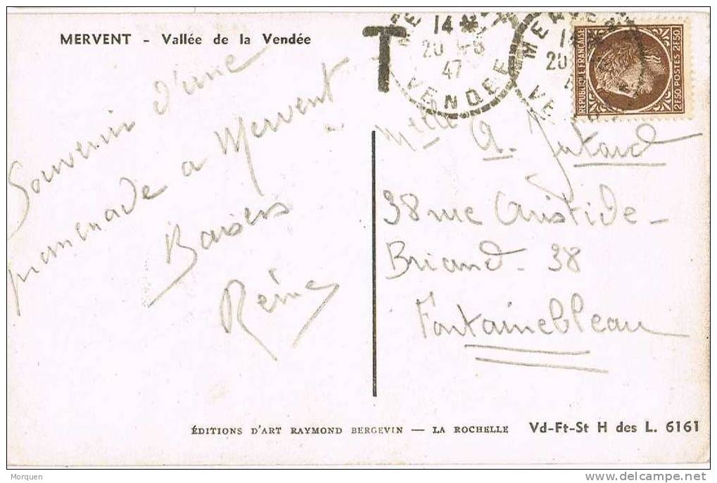 Postal MERVENT (vendée) 1947. Valle De La Vendée. TAXE - Lettres & Documents
