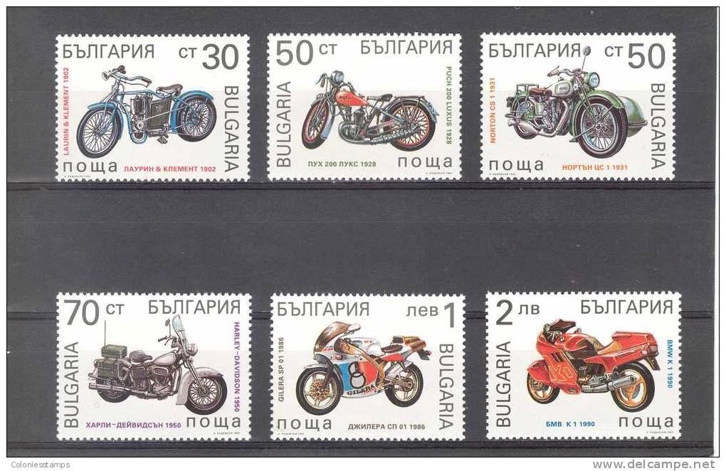 (S0800) BULGARIA, 1992 (Motorcycles). Complete Set. Mi ## 3991-3996. MNH** - Neufs