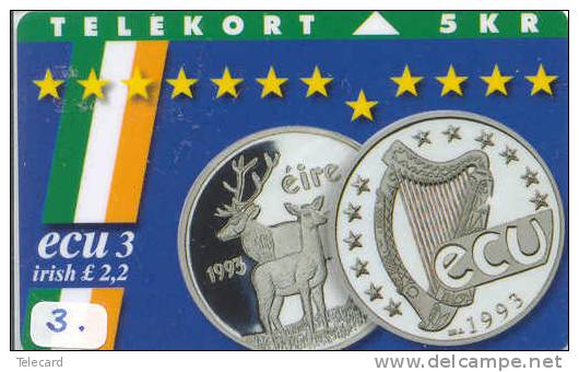 Denmark ECU EIRE * IRELAND  (3) PIECES ET MONNAIES MONNAIE COINS MONEY PRIVE 3.000 EX - Sellos & Monedas