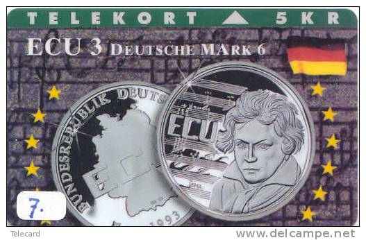 Denmark ECU DEUTSCHLAND (7) PIECES ET MONNAIES MONNAIE COINS MONEY PRIVE 2.500 EX * BEETHOVEN * MUSIC * - Sellos & Monedas