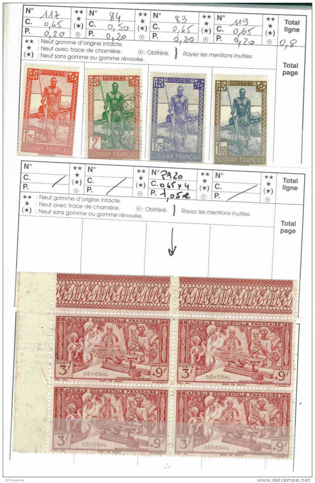 Lot De 8imbres A O F  Soudan Francais Et Senegal Dont PA20 X4 - Sudan (1954-...)