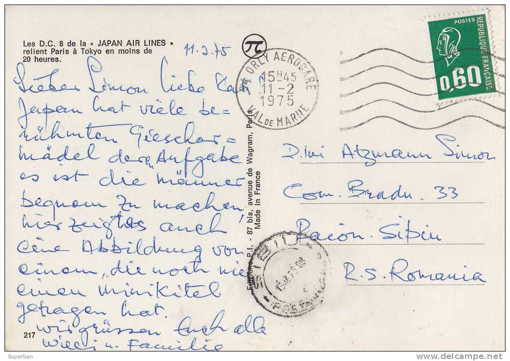 AVIATION CIVILE - ENV. 1975 - KAMAKURA : AVION D.C. 8 De La JAPAN AIR LINES Et HÔTESSE DE L´AIR -> GEISHA ?... (d-820) - 1946-....: Moderne