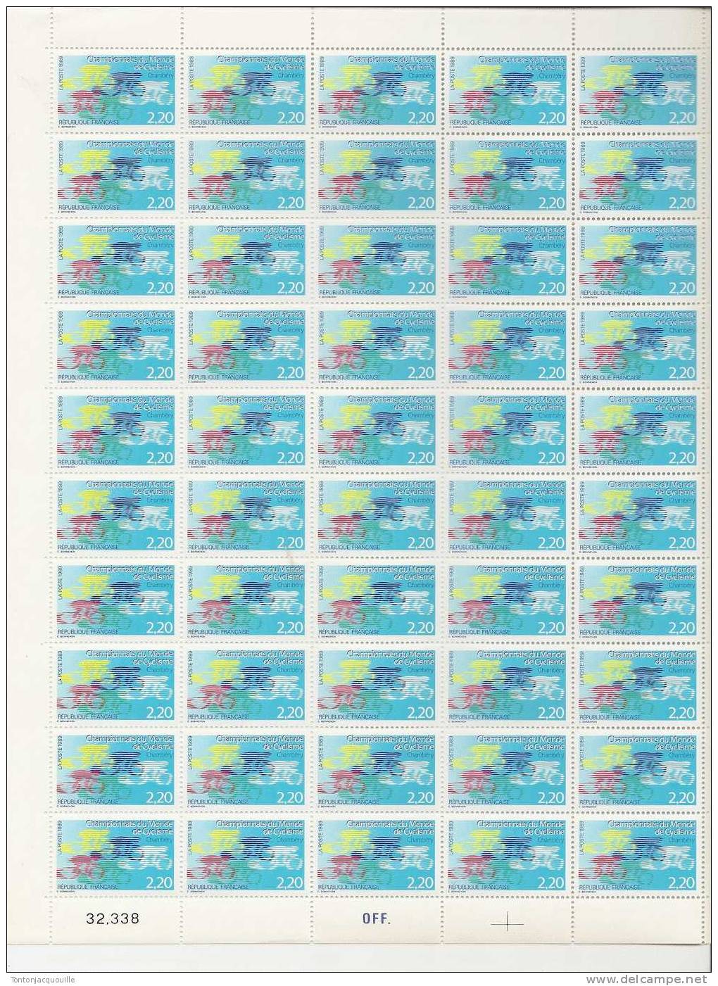 CHAMPIONNATS DU MONDE DE CYCLISME   ++  FEUILLE DE 50 TIMBRES A  2,20 - Full Sheets